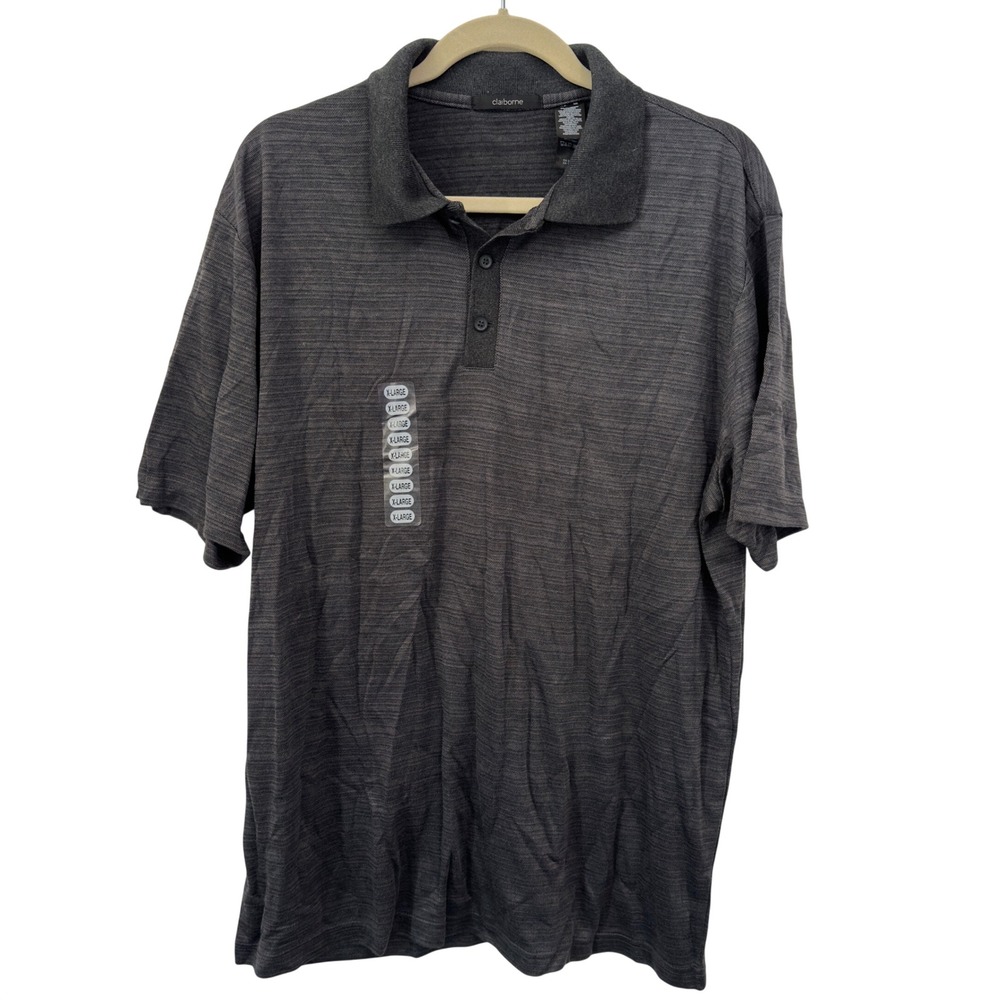 Claiborne Polo‎ Shirt Gray Polyester Rayon Dadcore Textured Short Sleeve XL NWT